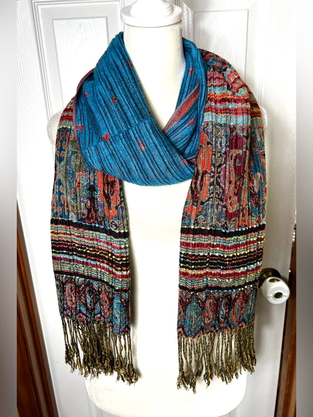 Women’s Boho Scarf Bohemian Scarf Knit Tassel Accents Lightweight Multicolor